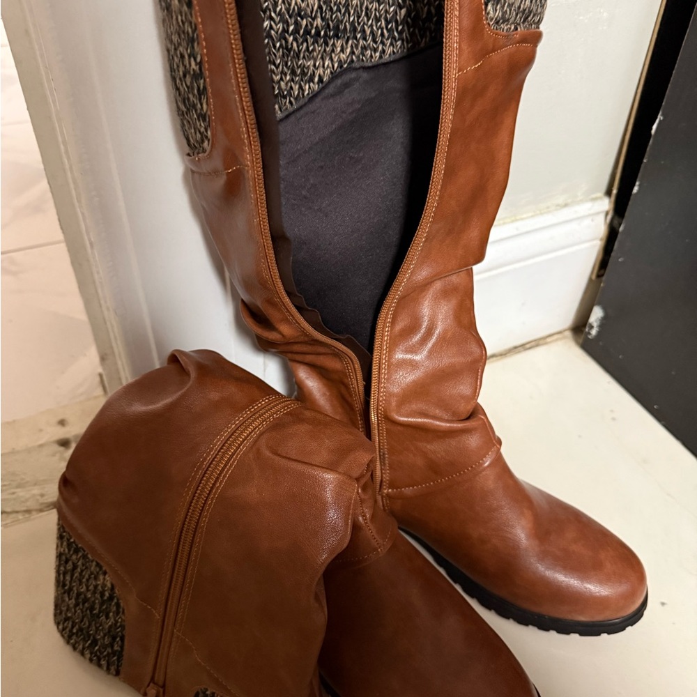 Brown Leather Knee-High Boots